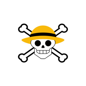 Skull with straw hat and crossbones illustration on transparent background