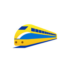 Illustration of a modern yellow and blue train car on transparent background
