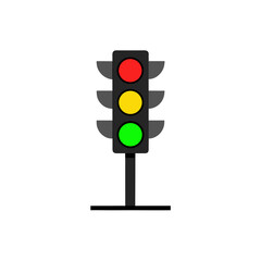 Simple traffic light with red yellow and green lights on transparent background