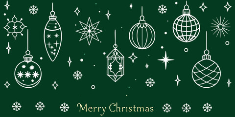 Elegant christmas card design with deep emerald green background and festive elements
