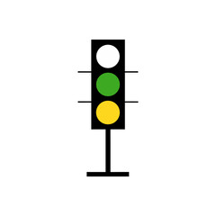Traffic light with white green and yellow lights on transparent background