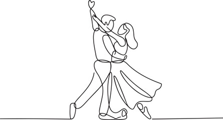 continuous line drawing of a man and a woman are dancing. The concept of love in love vector illustration. one line Icon drawing