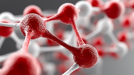 Red and White Molecular Structure Interconnected in a Scientific Display.