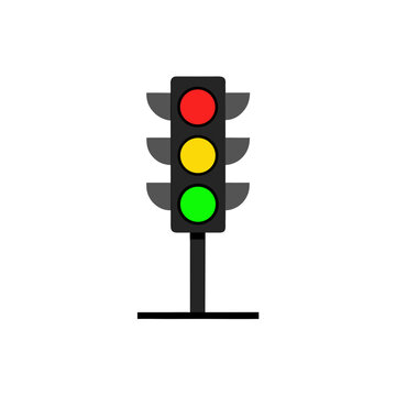 Simple traffic light with red yellow and green lights on transparent background