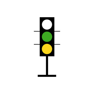 Traffic light with white green and yellow lights on transparent background