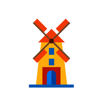 Illustration of a colorful windmill on white background on transparent background