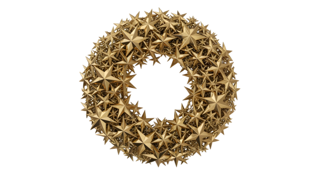 A shimmering golden star wreath radiates festive holiday cheer and sparkling celebration.