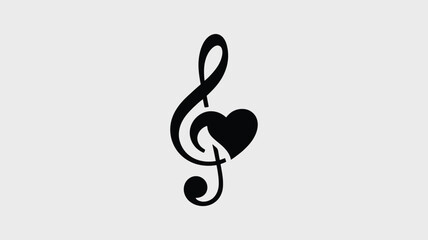 Obraz premium A black treble clef intertwined with a heart shape on a plain white background in a simple design