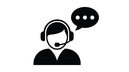 Naklejka premium A black and white icon of a customer service representative with a headset and a speech bubble above