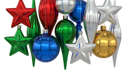 Vibrant holiday ornaments in festive colors sparkle and shine for Christmas celebrations.