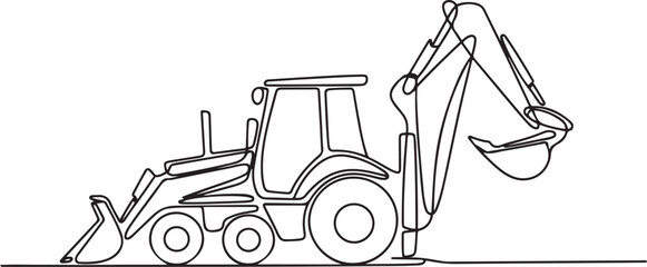 Continuous line art or One Line Drawing backhoe Vector construction Vector illustrations. one line Icon drawing