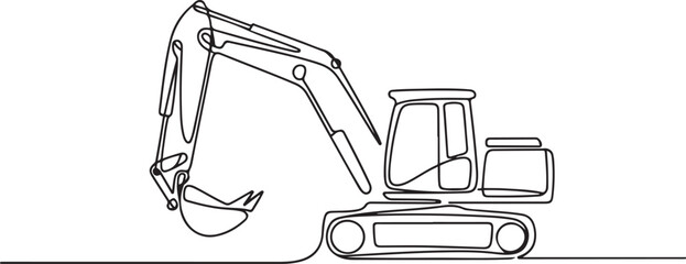 Continuous line art or One Line Drawing backhoe Vector construction Vector illustrations. one line Icon drawing © firoz