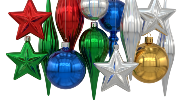 Vibrant holiday ornaments in festive colors sparkle and shine for Christmas celebrations. - Powered by Adobe