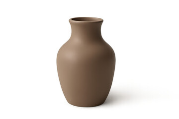 Minimalist matte beige ceramic vase isolated on transparent background.