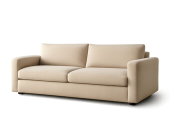 Fototapeta premium Modern beige two-seater sofa isolated on transparent background, comfortable