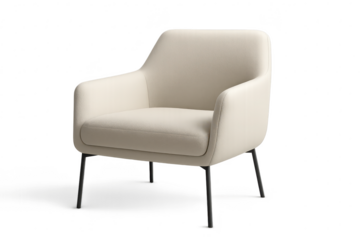 Modern beige armchair with sleek metal legs isolated on transparent background