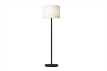 Sleek modern floor lamp with white shade, isolated on transparent background