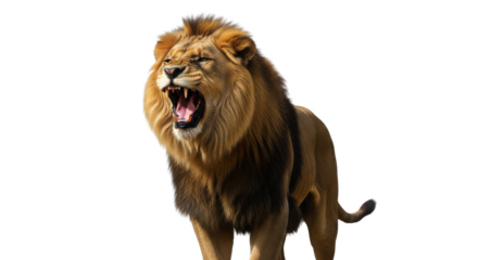 Roaring lion with open mouth showing teeth isolated PNG with Transparent Background