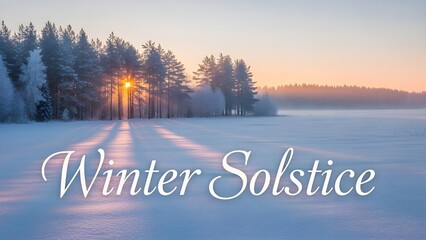 Winter solstice sunburst through snowy trees on a frozen lake