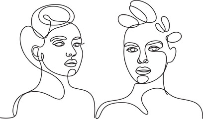 Surreal Faces Continuous line, drawing of set faces and hairstyle, fashion concept, woman beauty minimalist, vector illustration pretty sexy. one line Icon drawing