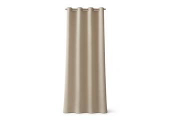 Modern beige curtain panel with grommets, isolated on transparent background, for home decor