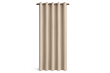 Elegant pleated beige drapery panel with metal grommets, transparent background