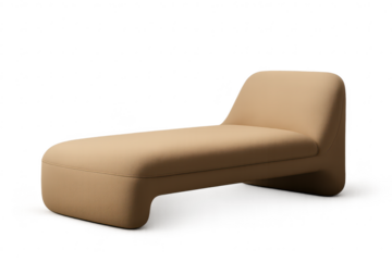 Minimalist beige chaise lounge isolated on transparent background, modern furniture