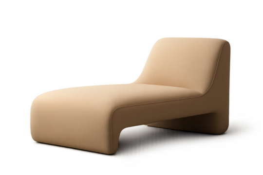 Modern beige fabric chaise lounge chair isolated on transparent background