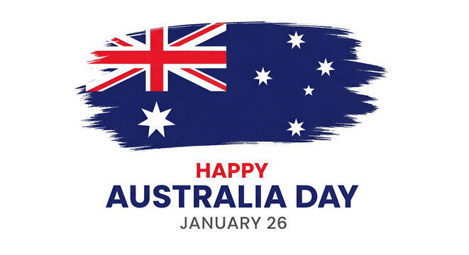 Happy australia day on january 26 with australian flag brush stroke isolated on white background for festive celebration and national pride