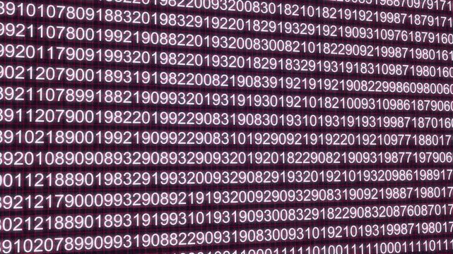 Binary code random number animation isolated on black background