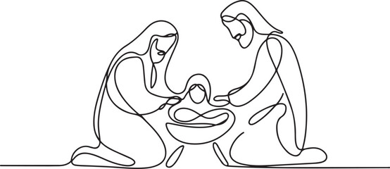 continuous line drawing of Nativity of Jesus. one line Icon drawing