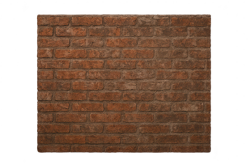 Rustic red brick wall texture isolated on transparent background, pattern.