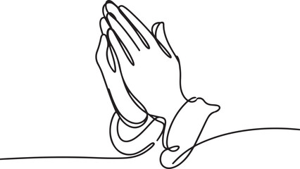 Obraz premium Continuous line art or One Line Drawing of Prayer Hand, linear style and Hand drawn Vector illustrations, outline ,cartoon doodle style. one line Icon drawing