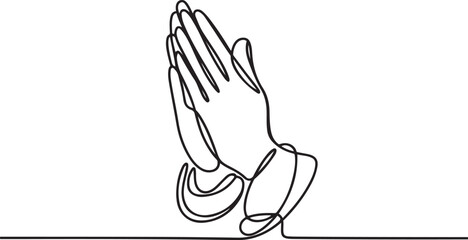Obraz premium Continuous line art or One Line Drawing of Prayer Hand, linear style and Hand drawn Vector illustrations, outline ,cartoon doodle style. one line Icon drawing