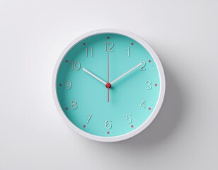 Modern Teal Wall Clock on White Background
