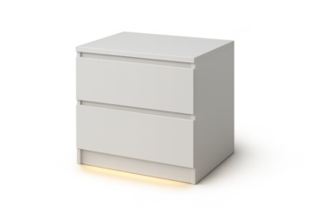 Modern light grey bedside table with two drawers isolated on transparent background