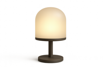 Modern glowing table lamp with frosted dome isolated on transparent background