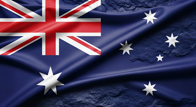 Happy Australia day. Australian flag against old grey stone background. 26 January. Australia day concept. Copy space