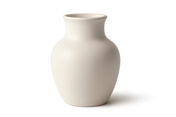 Minimalist beige ceramic vase isolated on transparent background with soft shadow