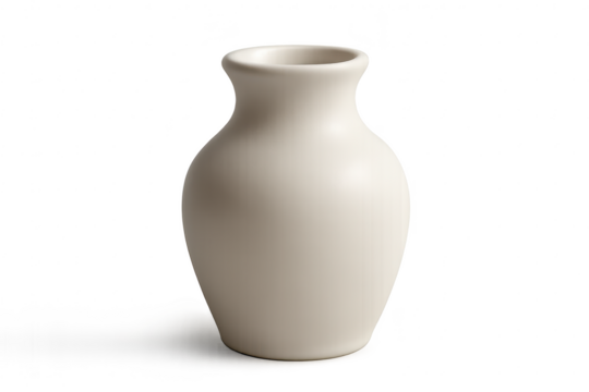 Simple white ceramic vase isolated on transparent background, timeless design.