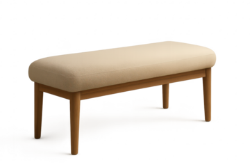 Elegant modern upholstered wooden bench isolated on transparent background