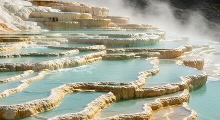 Stunning Terraced Hot Springs with Steaming Turquoise Pools.
