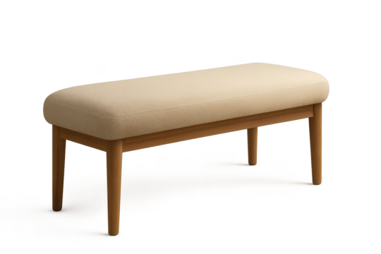 Elegant modern upholstered wooden bench isolated on transparent background