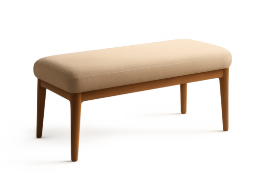 Minimalist beige upholstered wooden bench, cut-out on transparent background. - Powered by Adobe