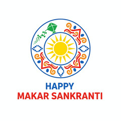 Fototapeta premium Happy Makar Sankranti Festival Celebration with Kite and Sun Symbol.