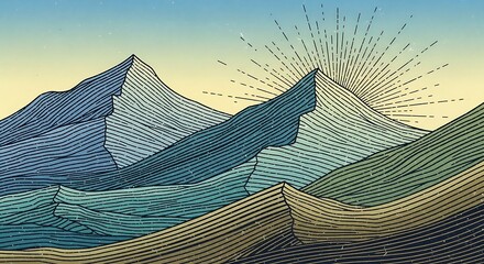 Sunrise over majestic mountains in a serene landscape.