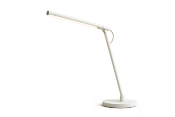 Modern white desk lamp isolated on transparent backdrop, minimalist design