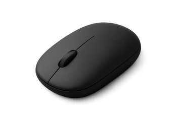 Sleek black wireless computer mouse isolated on transparent background, modern design