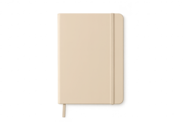 Beige notebook with elastic band isolated on transparent background, mockup