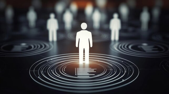 Amid multiple figures, a vivid red figure stands out, embodying individuality in a vast digital network - Powered by Adobe